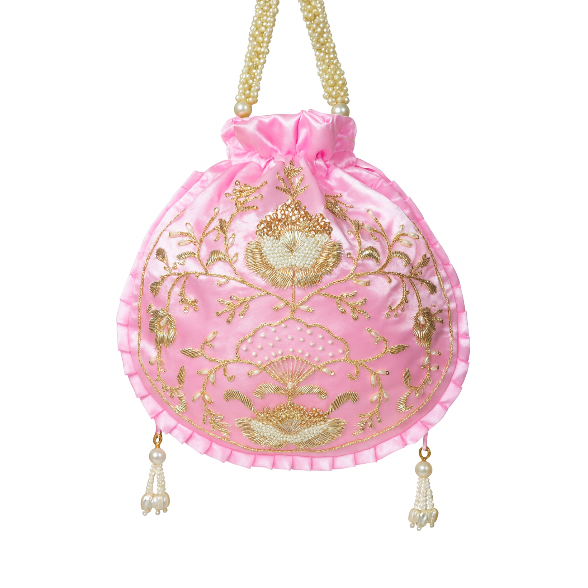 Pink Pearl Blossom Potli Bag