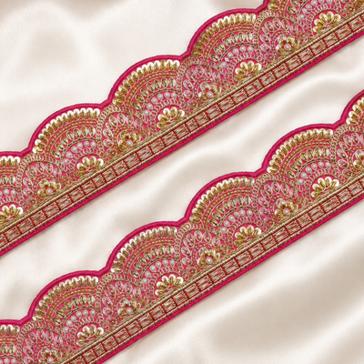 Scalloped Floral Metallic Handwork Wide Lace Border for Bridal & Designer Wear hover