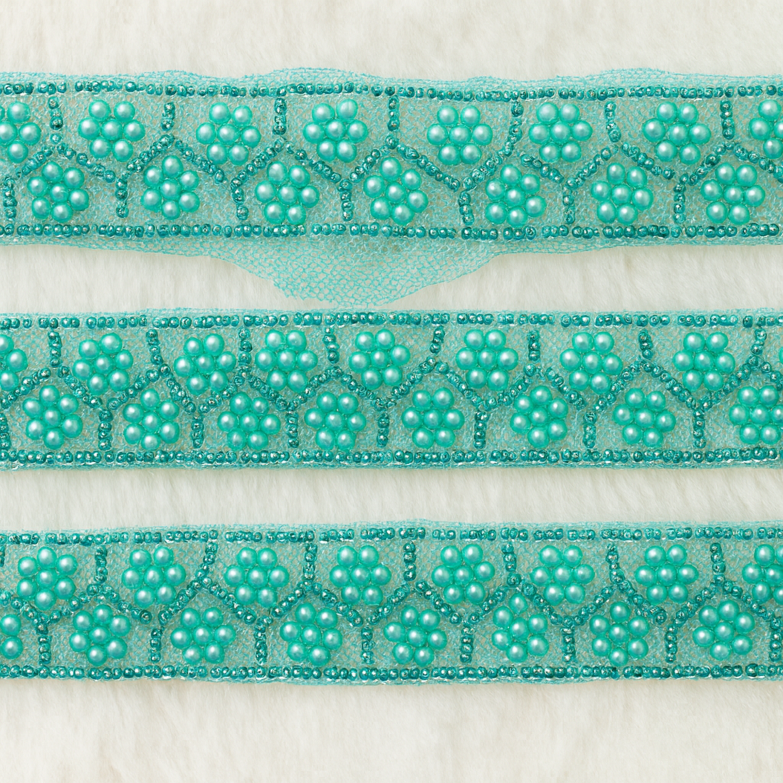 Handcrafted Pearl Floral Net Trim