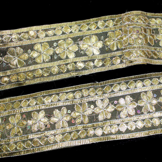 Transparent Gold Floral Gota Trim