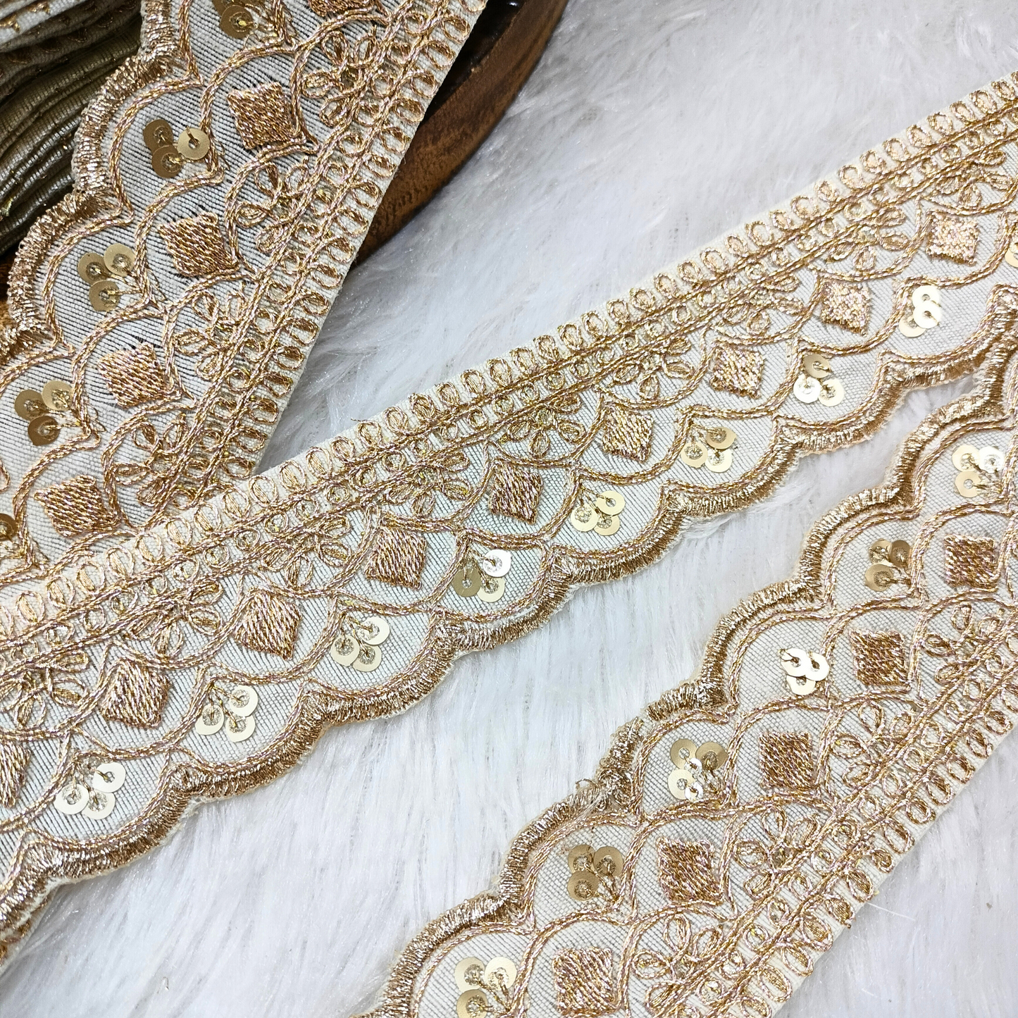 Fancy White Zari Embellished Trim