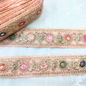 Vibrant Peach Base Multicolor Embroidery Lace Trim