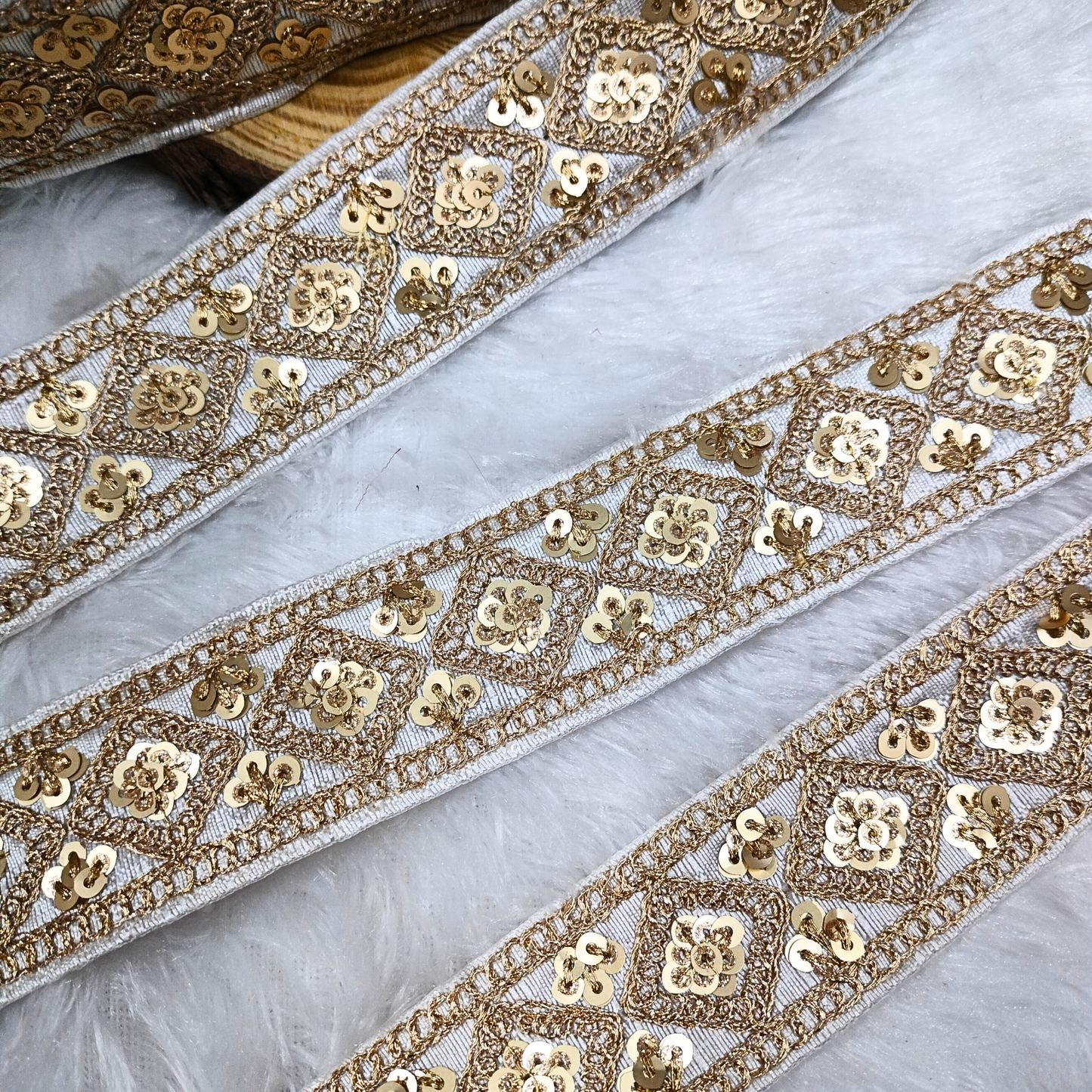 White Fancy Zari Embellished Trim