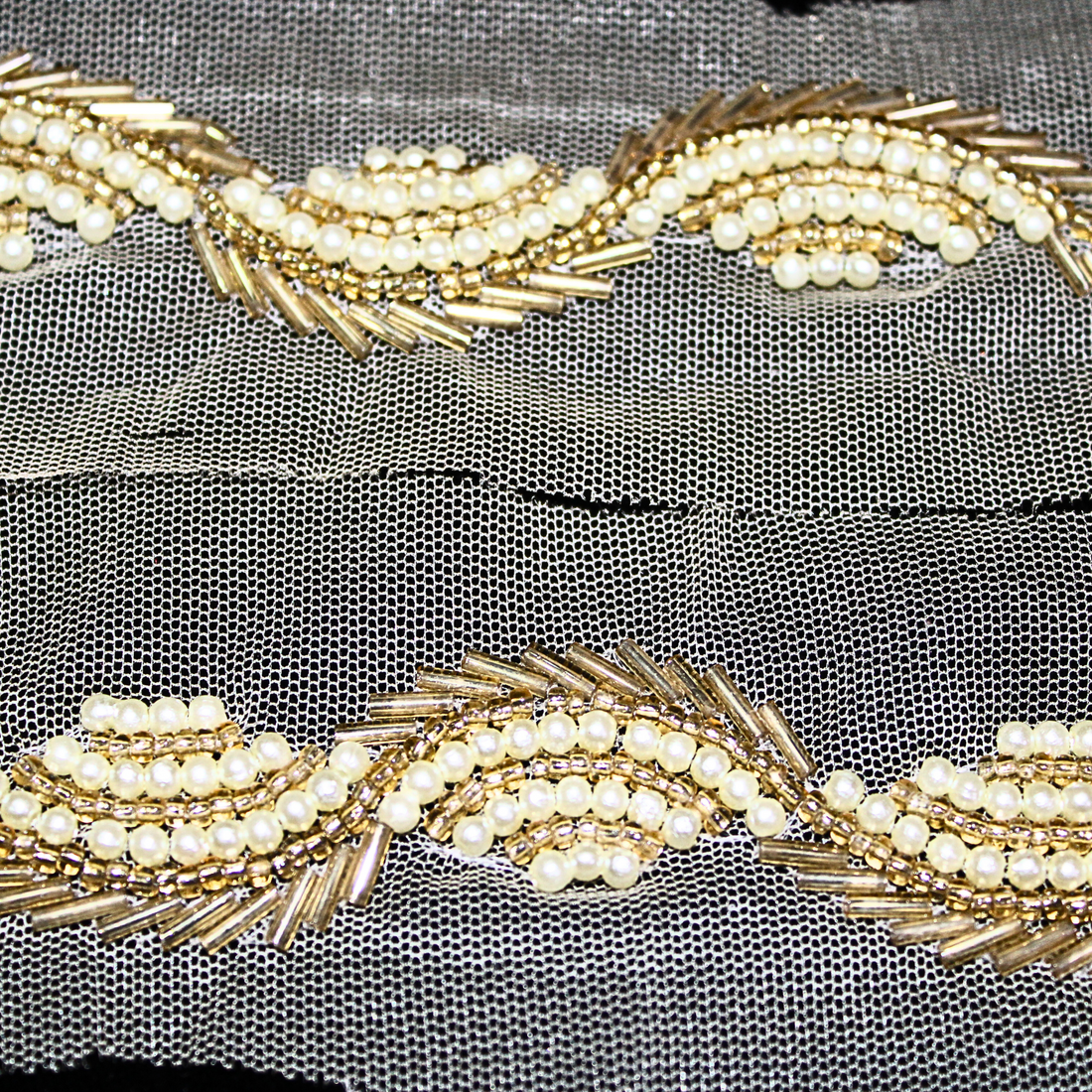 Golden and White Embellished Handwork Trim