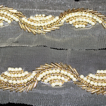 Golden and White Embellished Handwork Trim