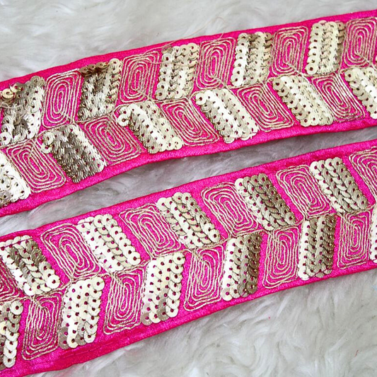 Pink Zari Sequin Trim for Elegant Embellishments