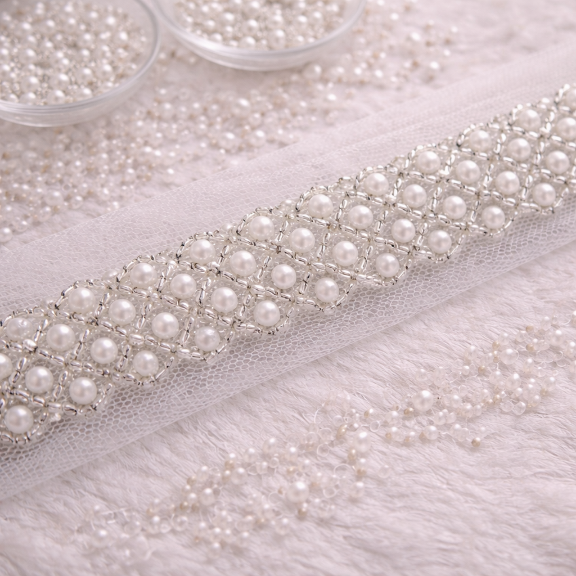Classic Pearl Grid Handwork Lace