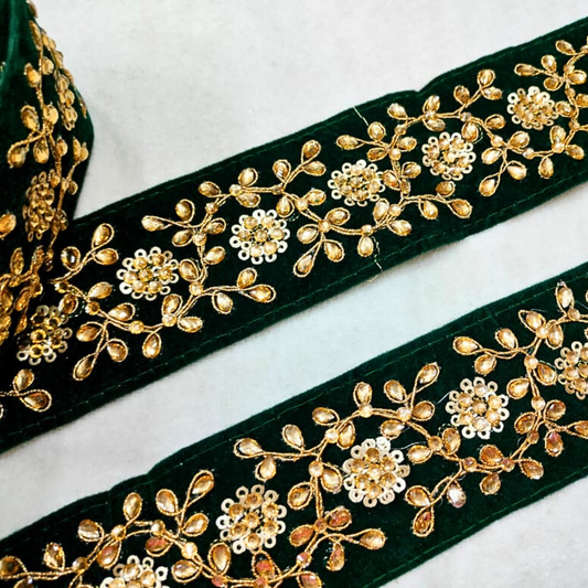 Dark Green Fancy Velvet Zari Work