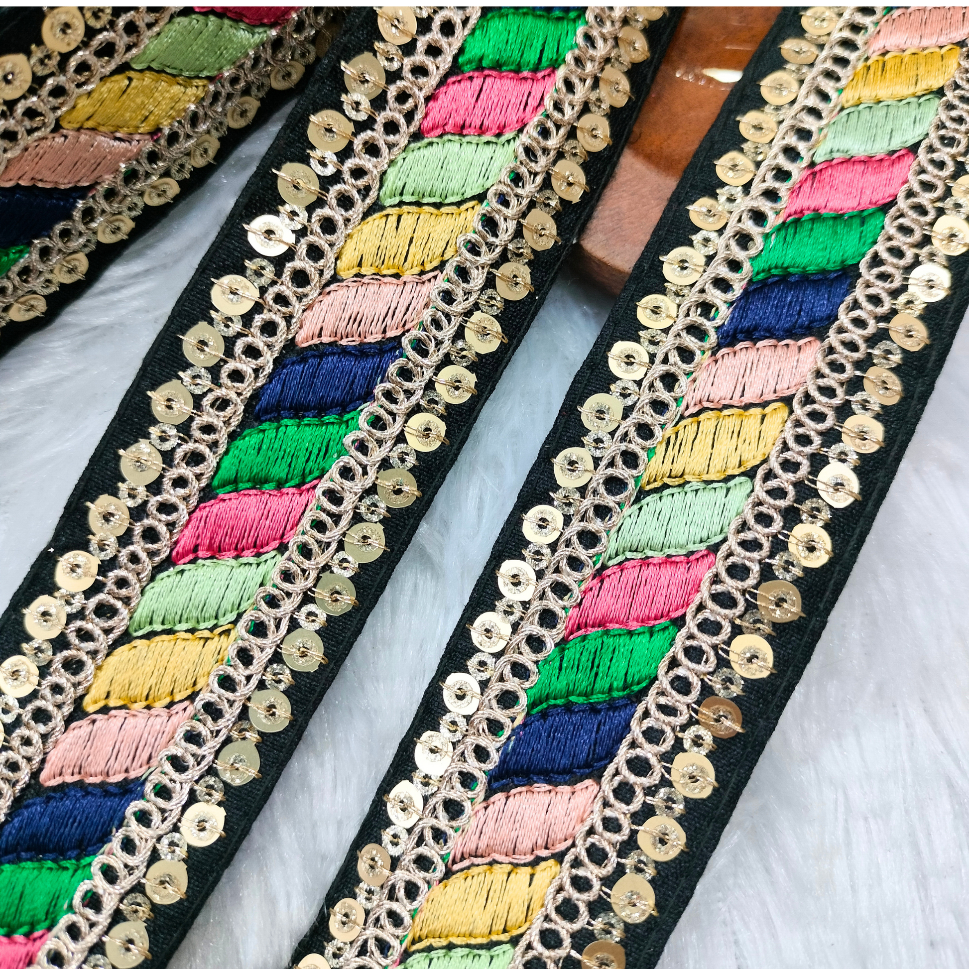 Black Multicolor Embroidery Sequin Work Lace