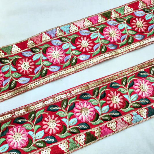 Red and Multicolor Embroidery Trim