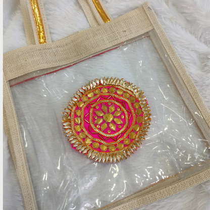 Circular Pink Embellished Gota Patch (12 Pieces)