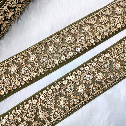 Fancy Olive Green Embellished Trim