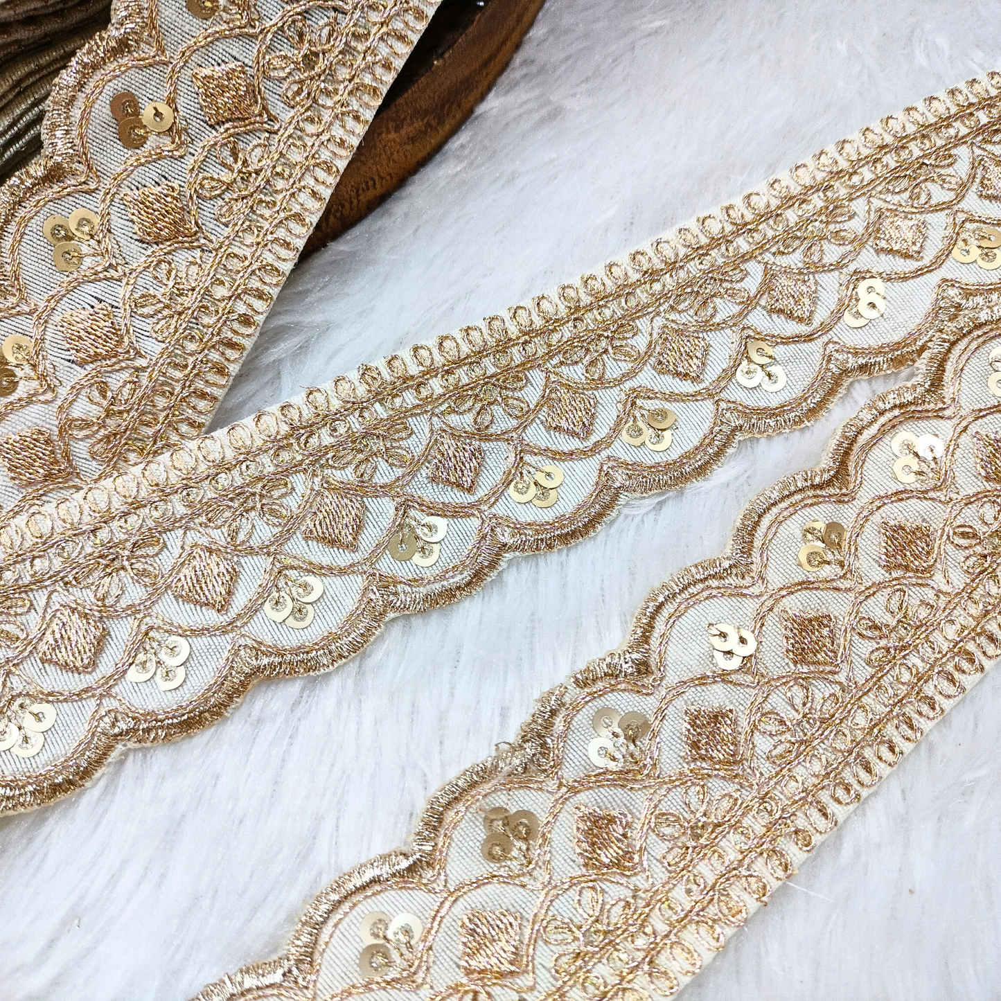 Fancy White Zari Embellished Trim