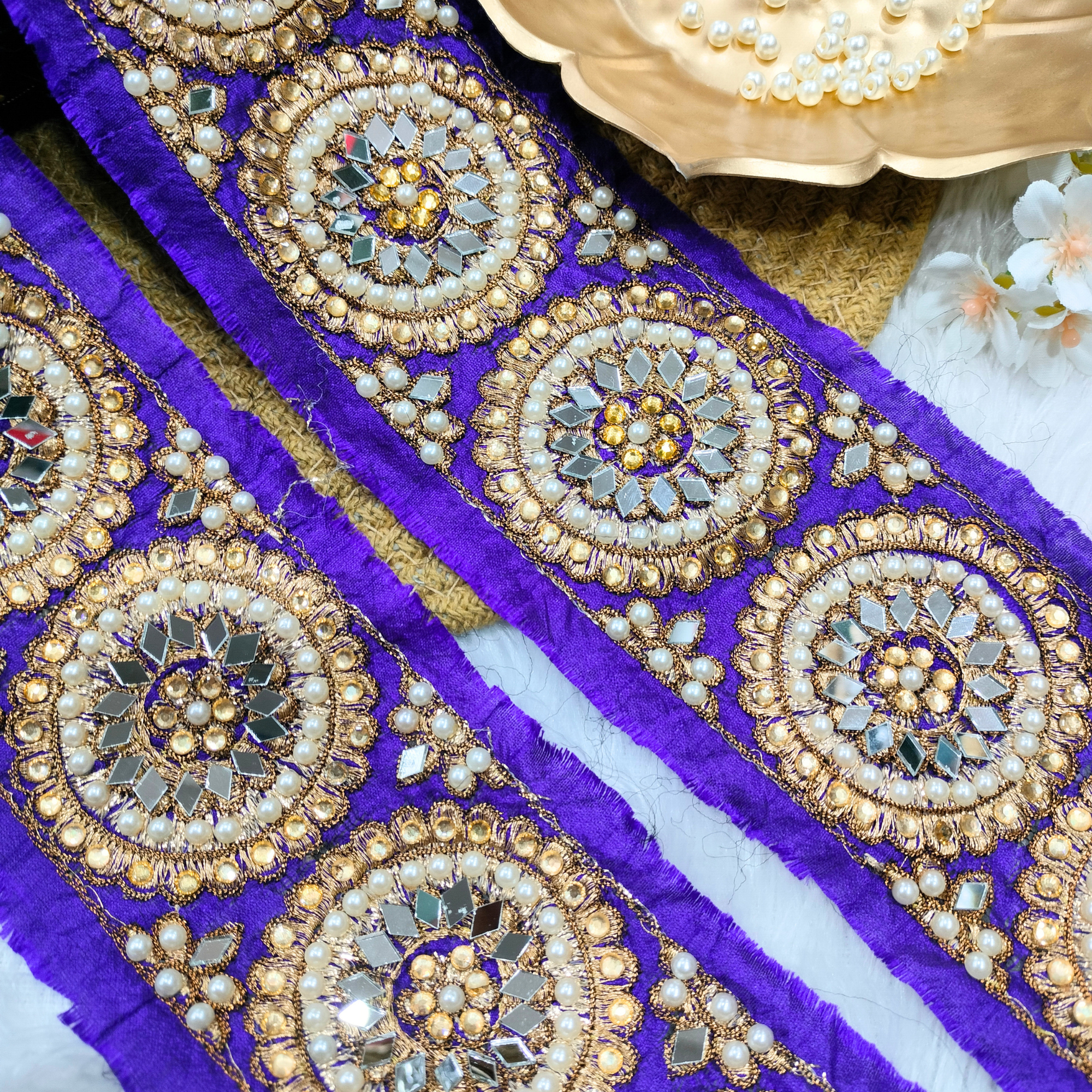 Purple Grand Mirror & Kundan Circular Lace