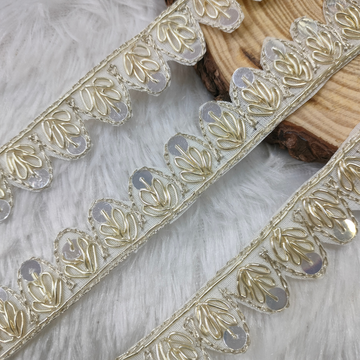 Ivory Scalloped Pearl & Sequin Border Lace