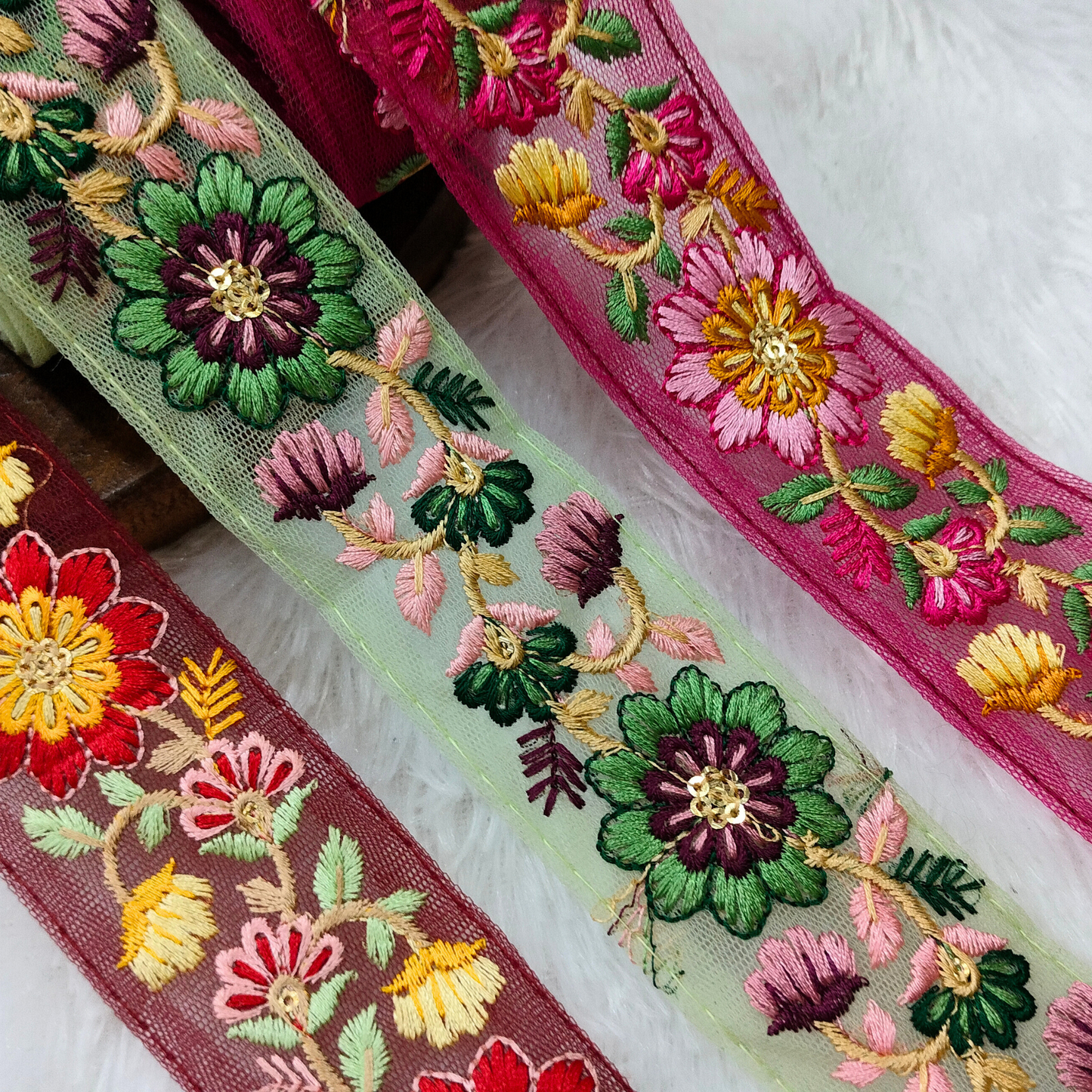 Blue Multicolor Embroidered Trim