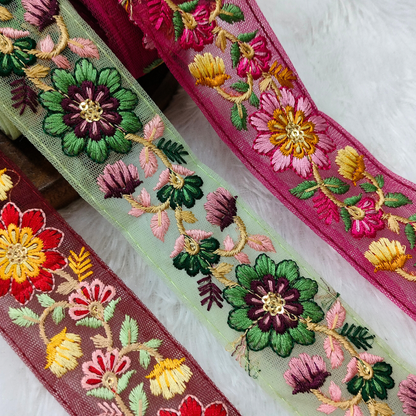 Blue Multicolor Embroidered Trim