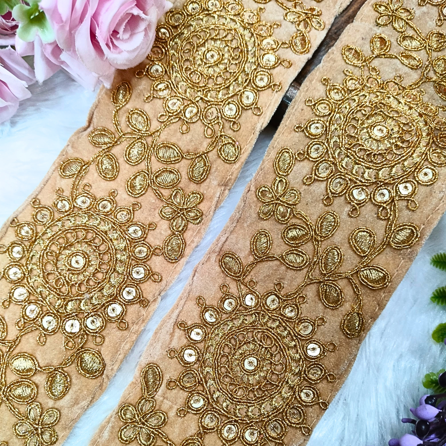 Beige Fancy Sequin Work Trim