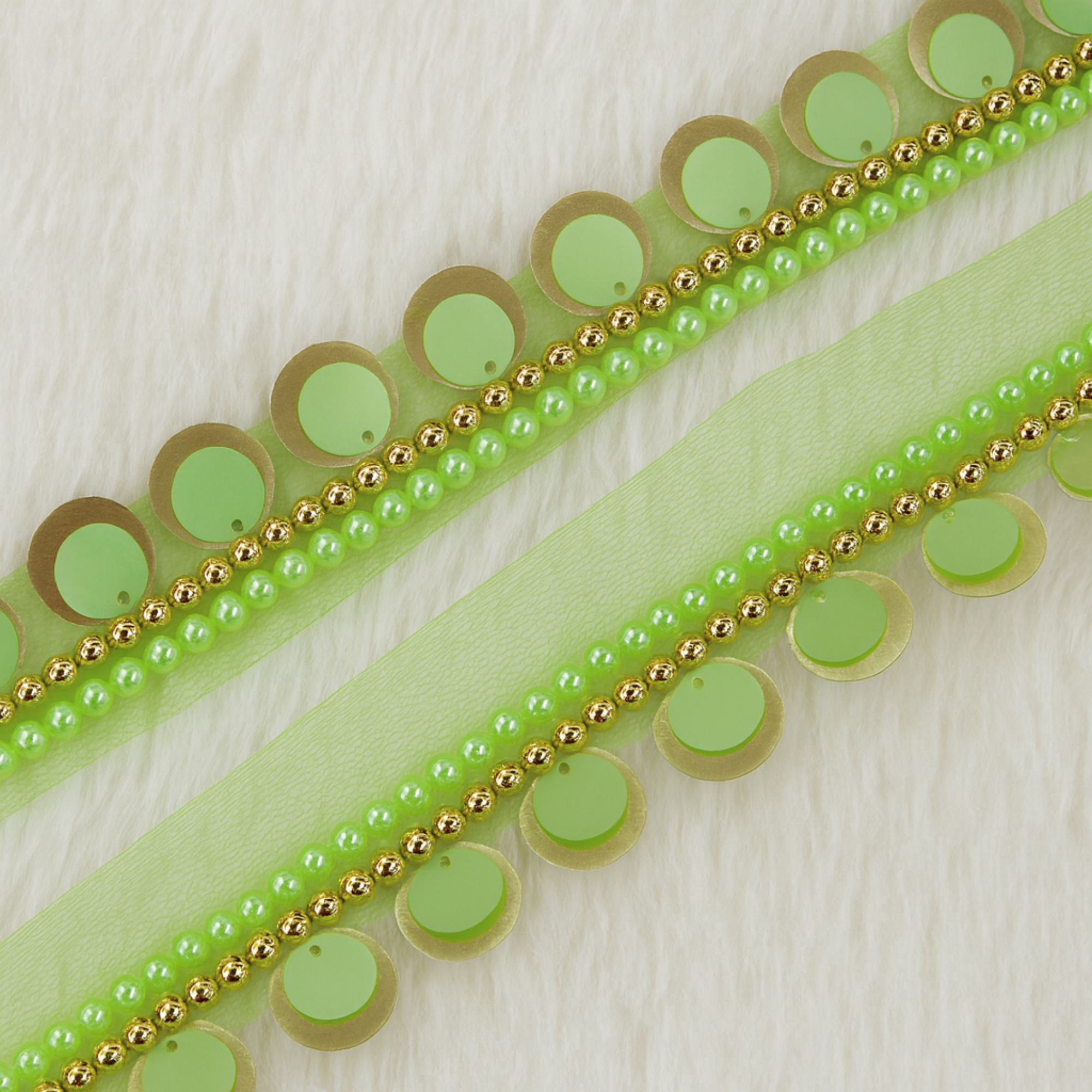 Lime Gold Pearl Circle Lace