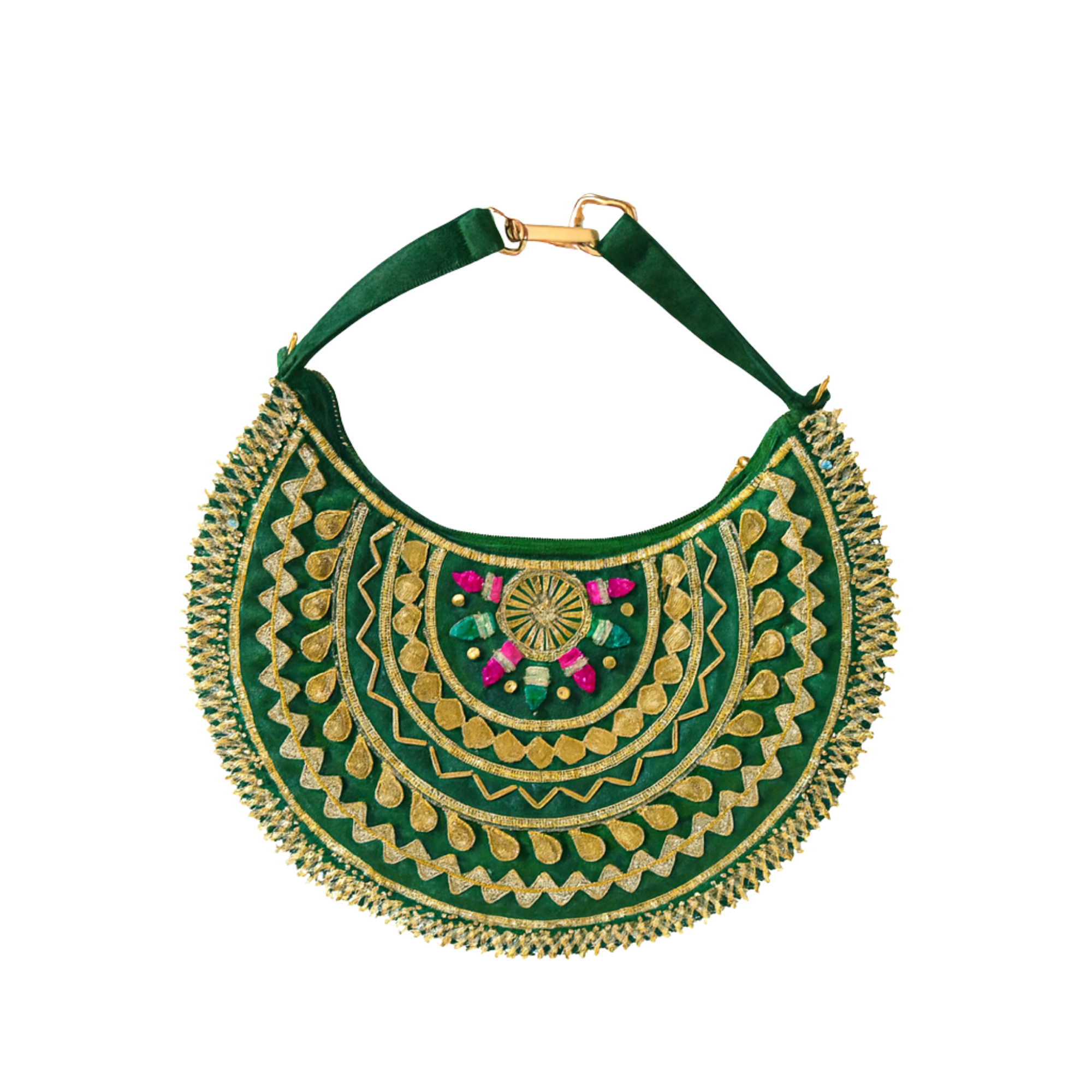 Handcrafted Half-Moon Embroidered Handbag