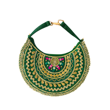 Handcrafted Half-Moon Embroidered Handbag