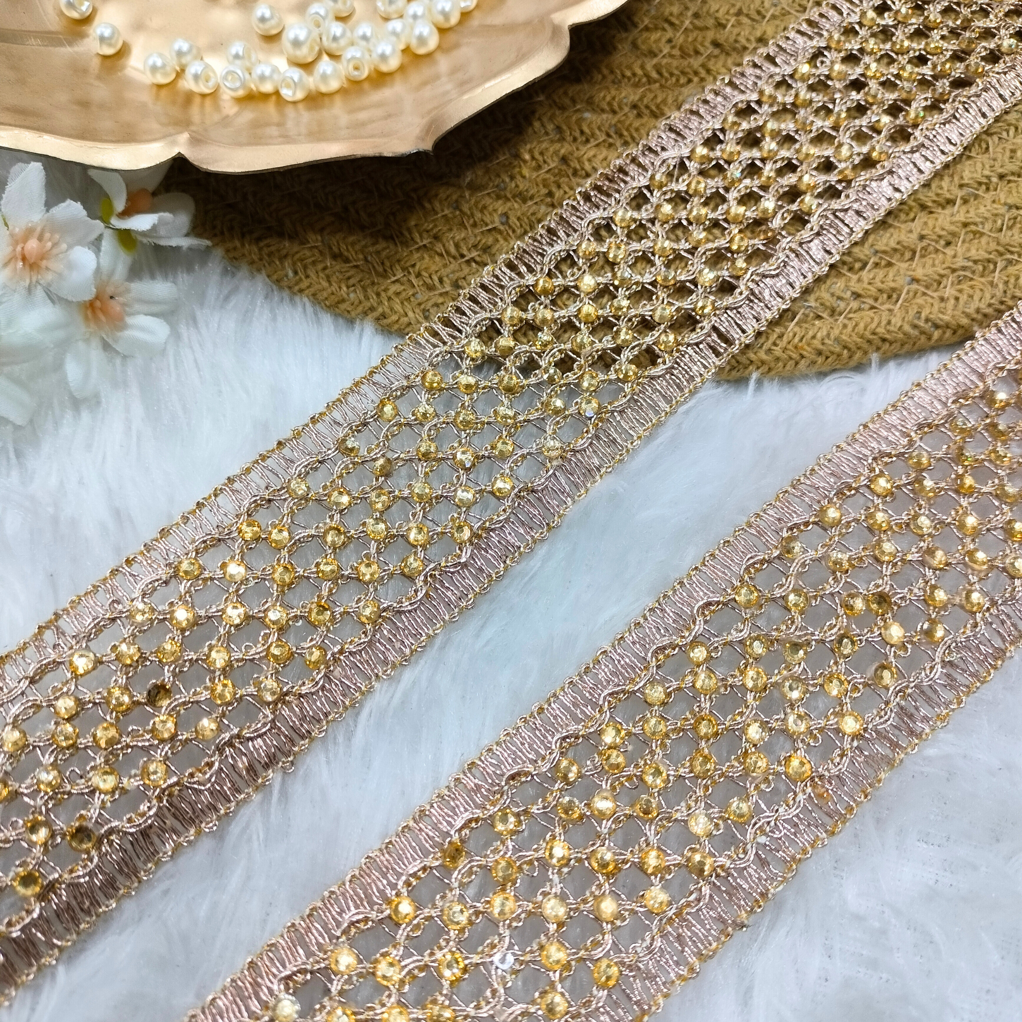 Gold Mesh Crystal Stone Lace
