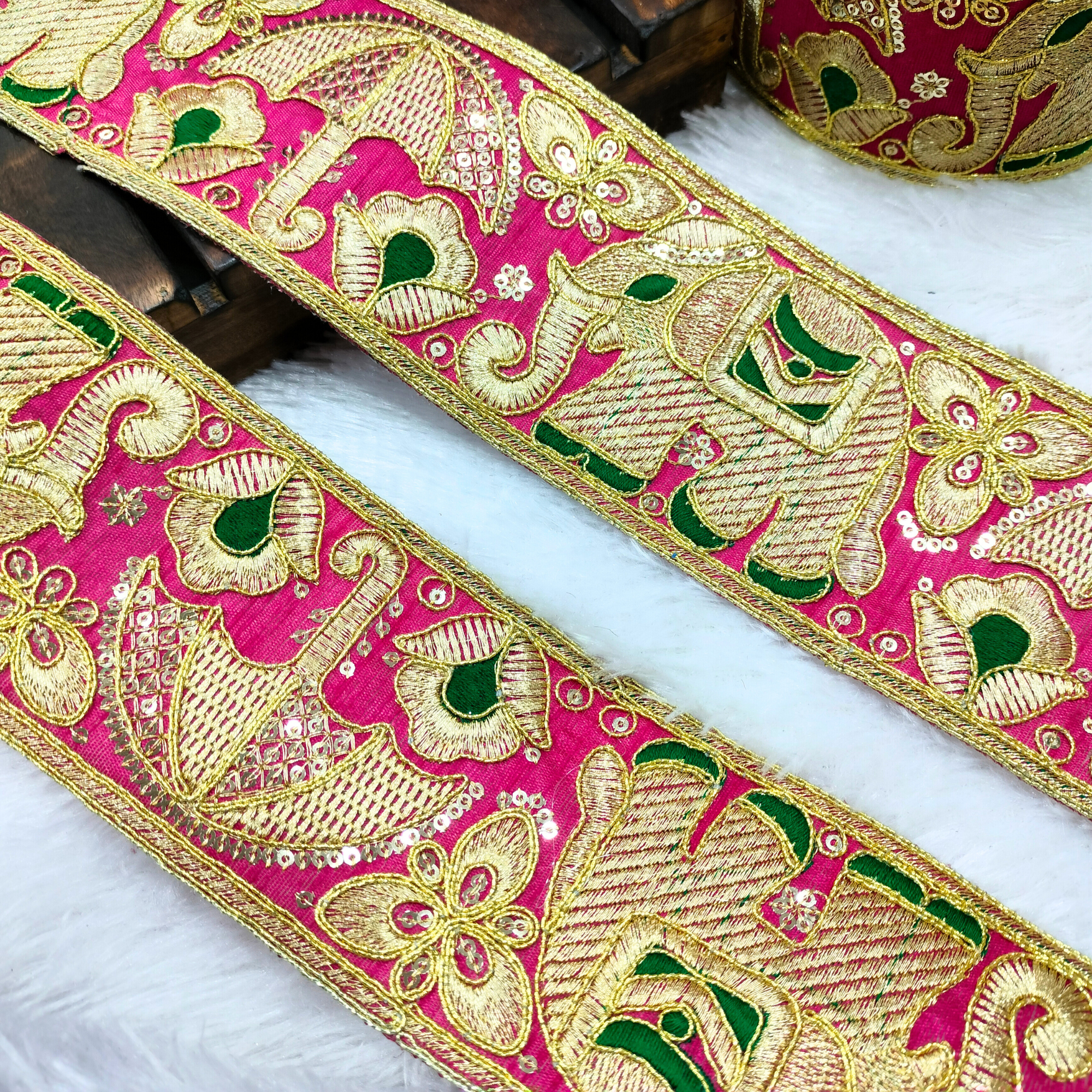 Elephant Motif Embroidered Lace Trim Border for Ethnic, Festive & Bridal Wear