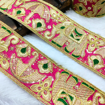 Elephant Motif Embroidered Lace Trim Border for Ethnic, Festive & Bridal Wear