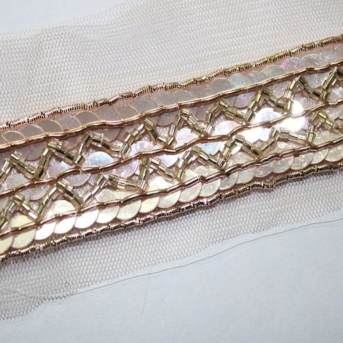 Rose Gold Sequin Work Embellished Handwork Trim