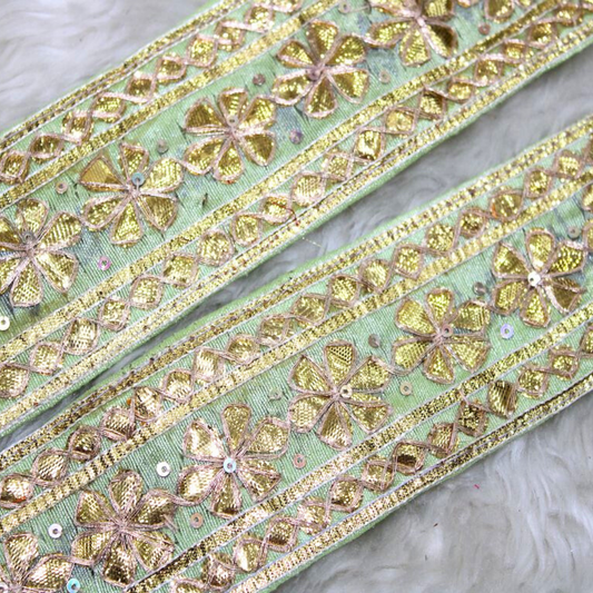 Green Floral Gota Trim