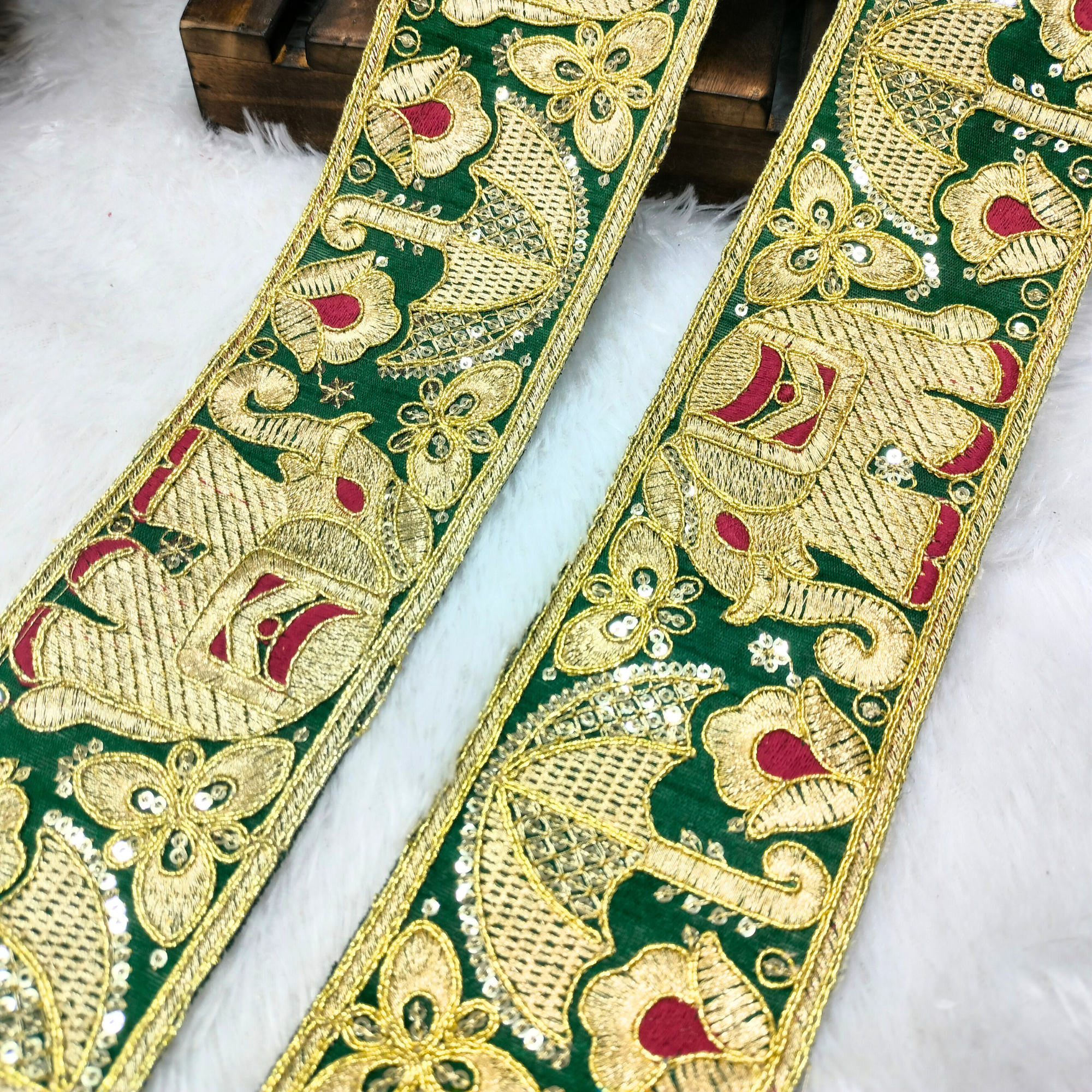 Elephant Motif Embroidered Lace Trim Border for Ethnic, Festive & Bridal Wear