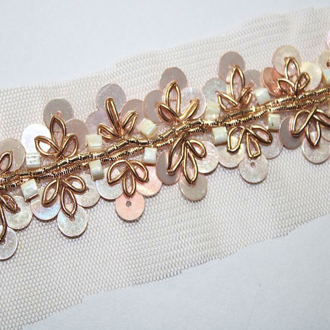 Rose Gold Sequin Floral Embellished Handcrafted Trim