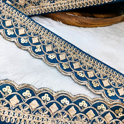 Fancy Zari Blue Embellished Trim