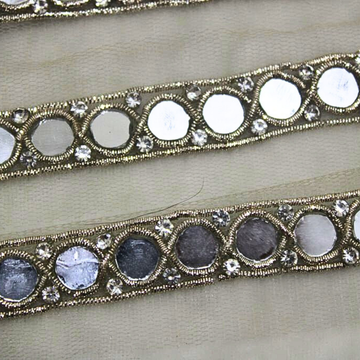 Light Gold Mirror And Stone Embellished Handwork Trim