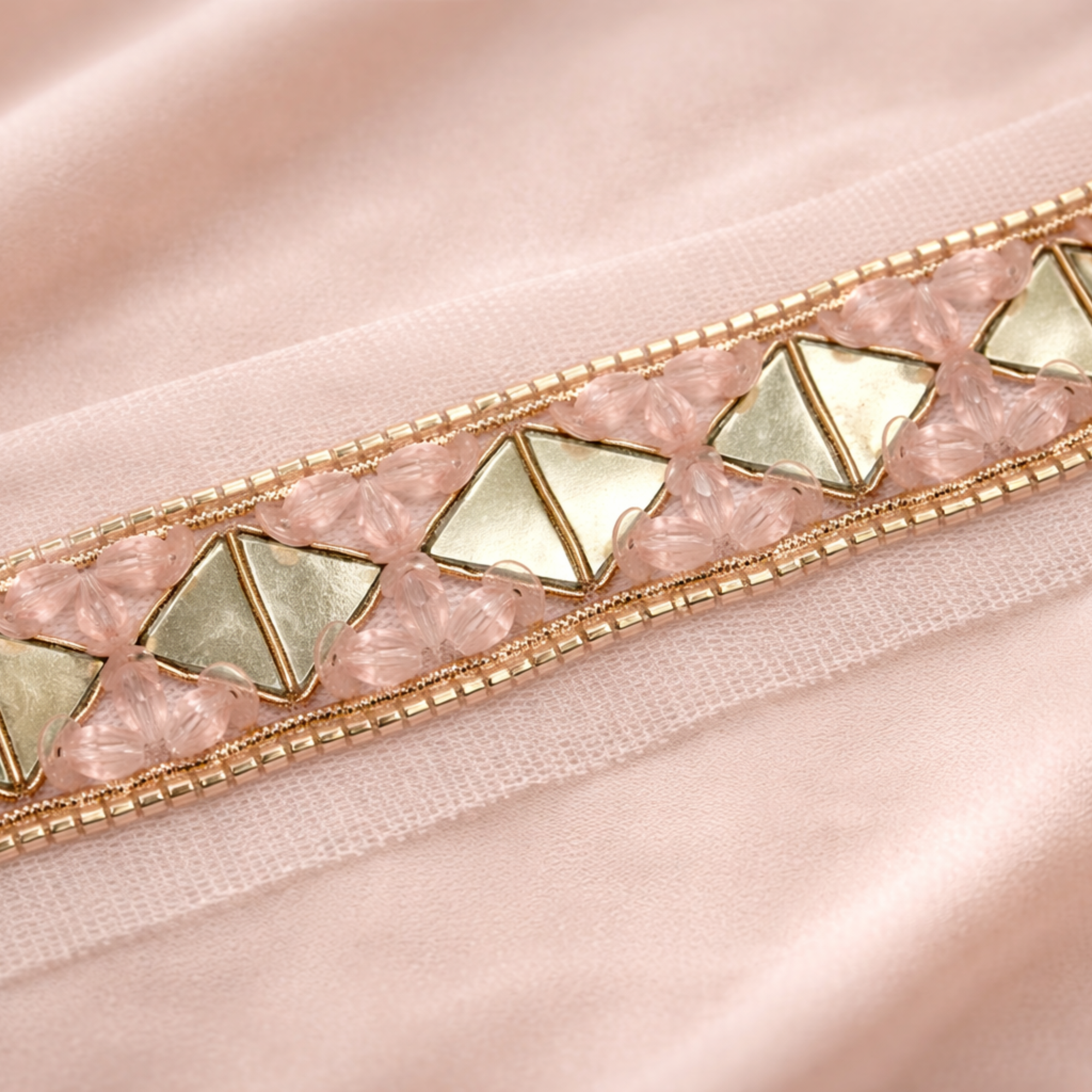 Champagne Gold Scallop Hand Embroidered Lace