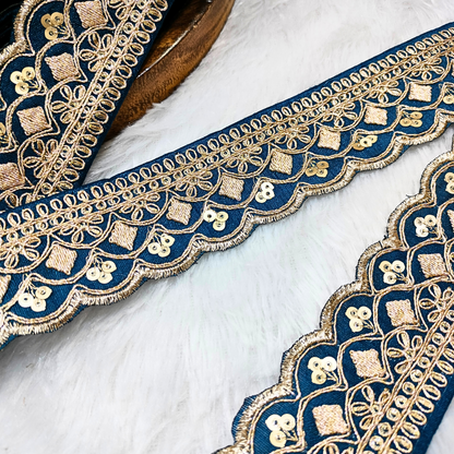 Fancy Zari Blue Embellished Trim