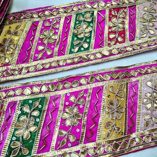 Pink Multicolor Handcrafted Gota Trim