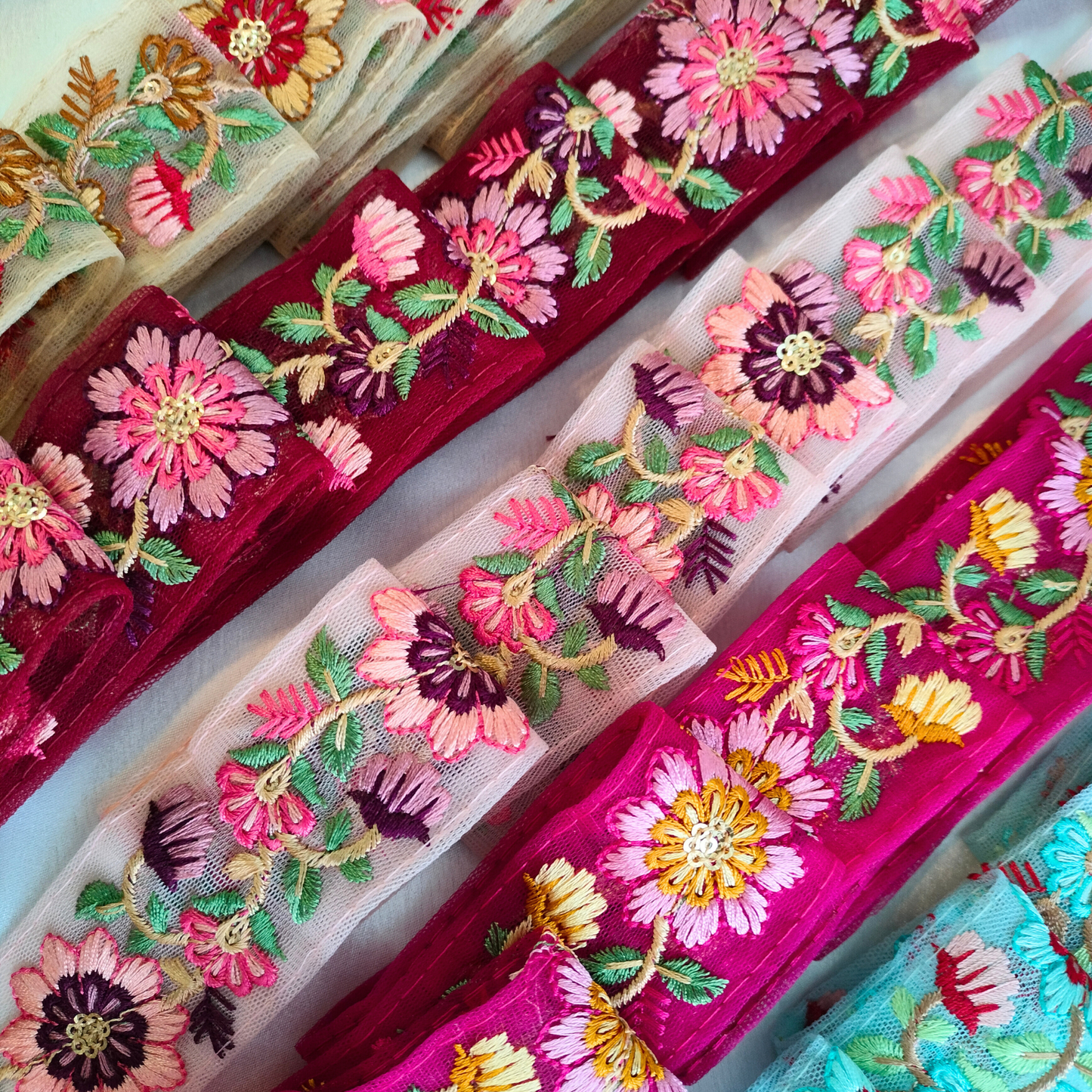 Blue Multicolor Embroidered Trim