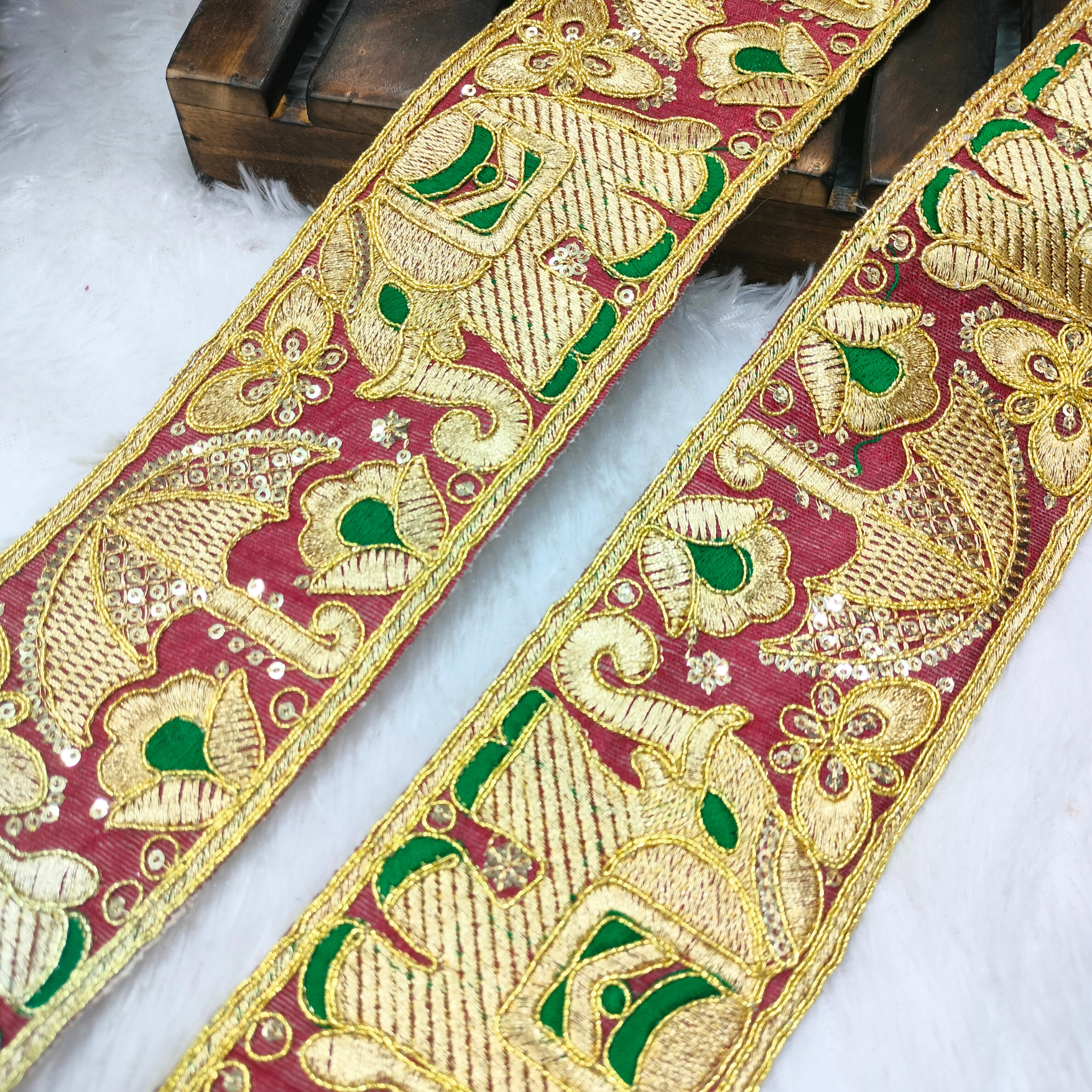Elephant Motif Embroidered Lace Trim Border for Ethnic, Festive & Bridal Wear