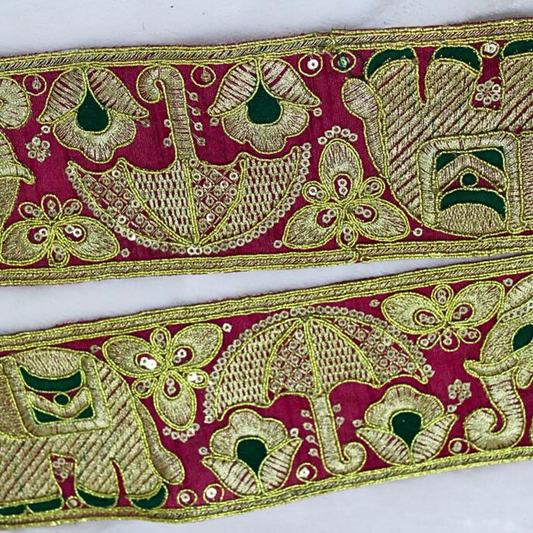 Red Fancy Elephant Zari Trim