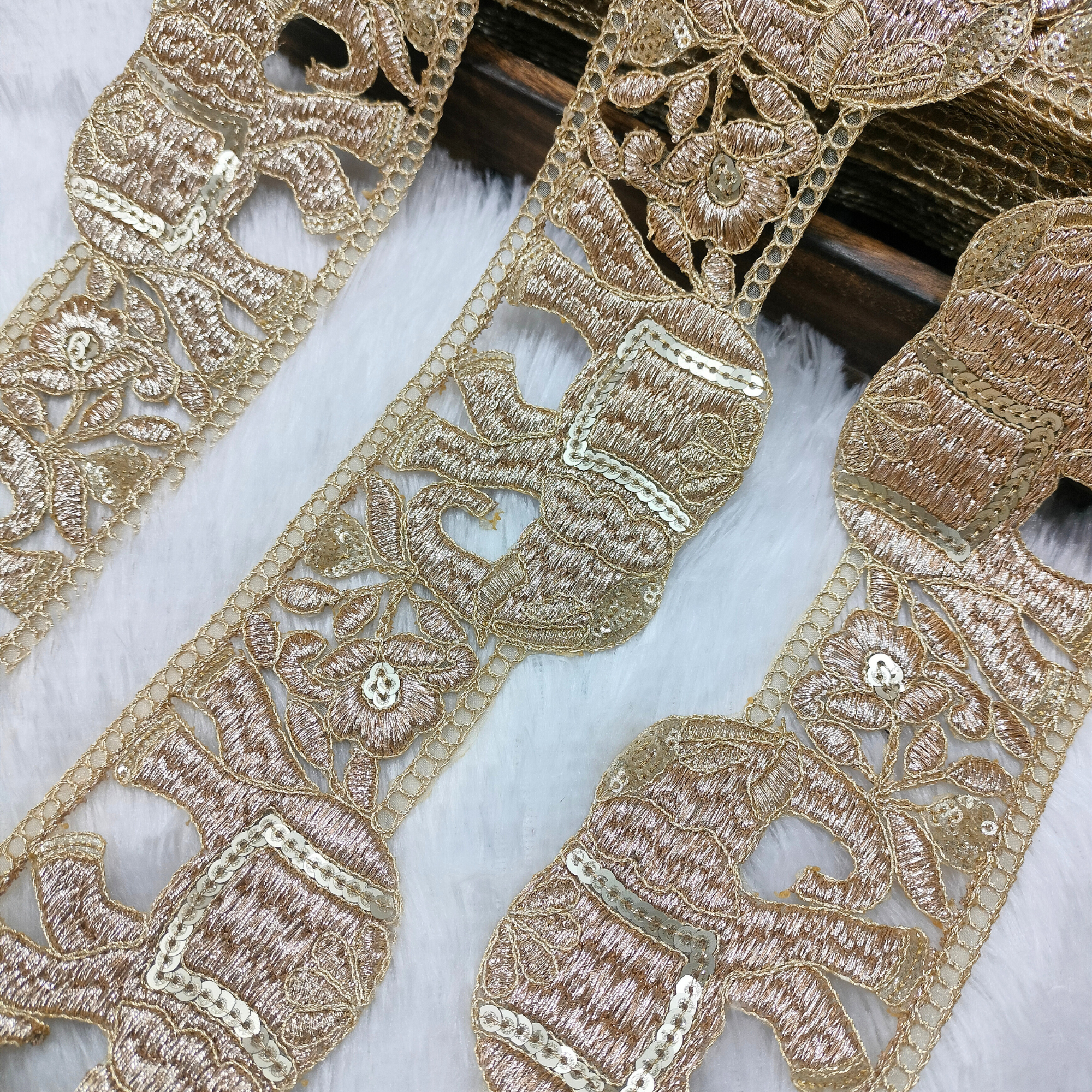 Traditional Elephant Motif Embroidered Lace