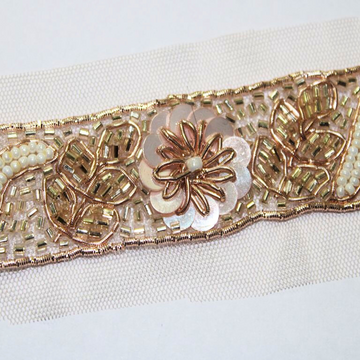 Rose Gold Sequin Floral Embellished Handwork Lace