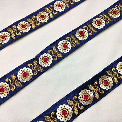 Stunning Royal Blue Floral Sequin Trim