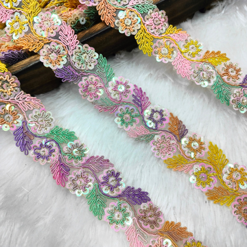 Pastel Multicolor Floral Vine Embroidered Sequin Lace