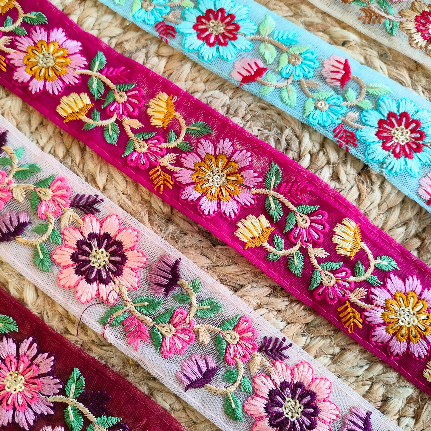 Blue Multicolor Embroidered Trim