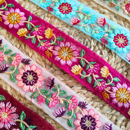 Blue Multicolor Embroidered Trim