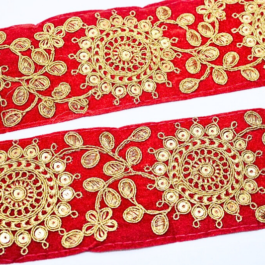 Red Fancy Sequin Work Trim