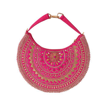 Handcrafted Half-Moon Embroidered Handbag