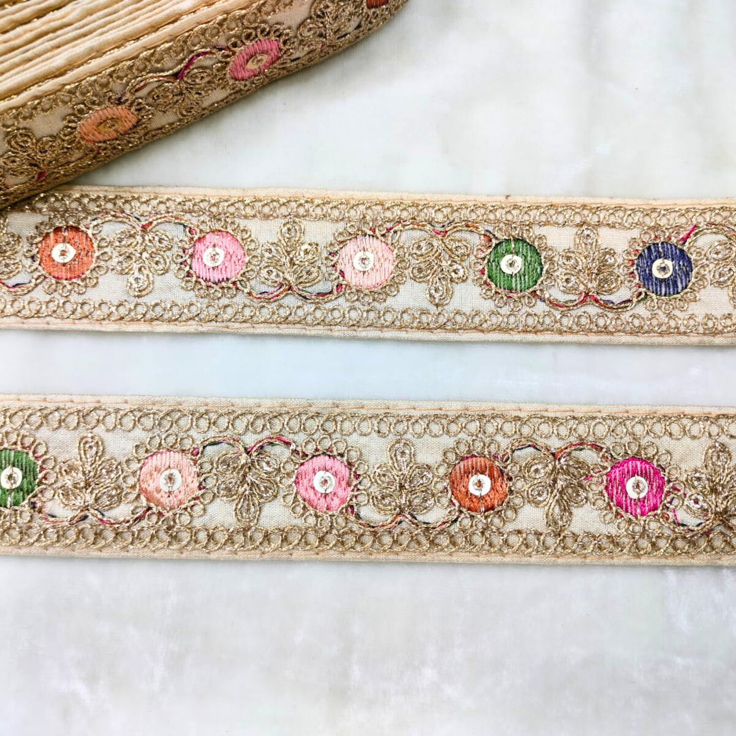 Elegant White Base Multicolor Decorative Trim