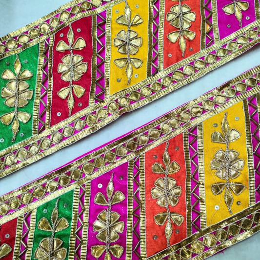 Pink Multicolor Handcrafted Gota Trim